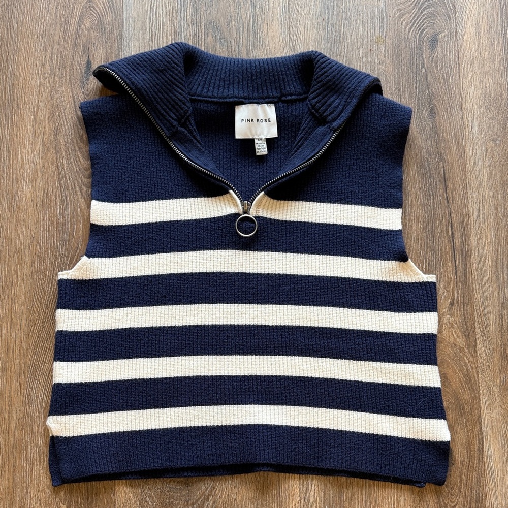 Pink Rose Navy and Cream Striped Knit Vest